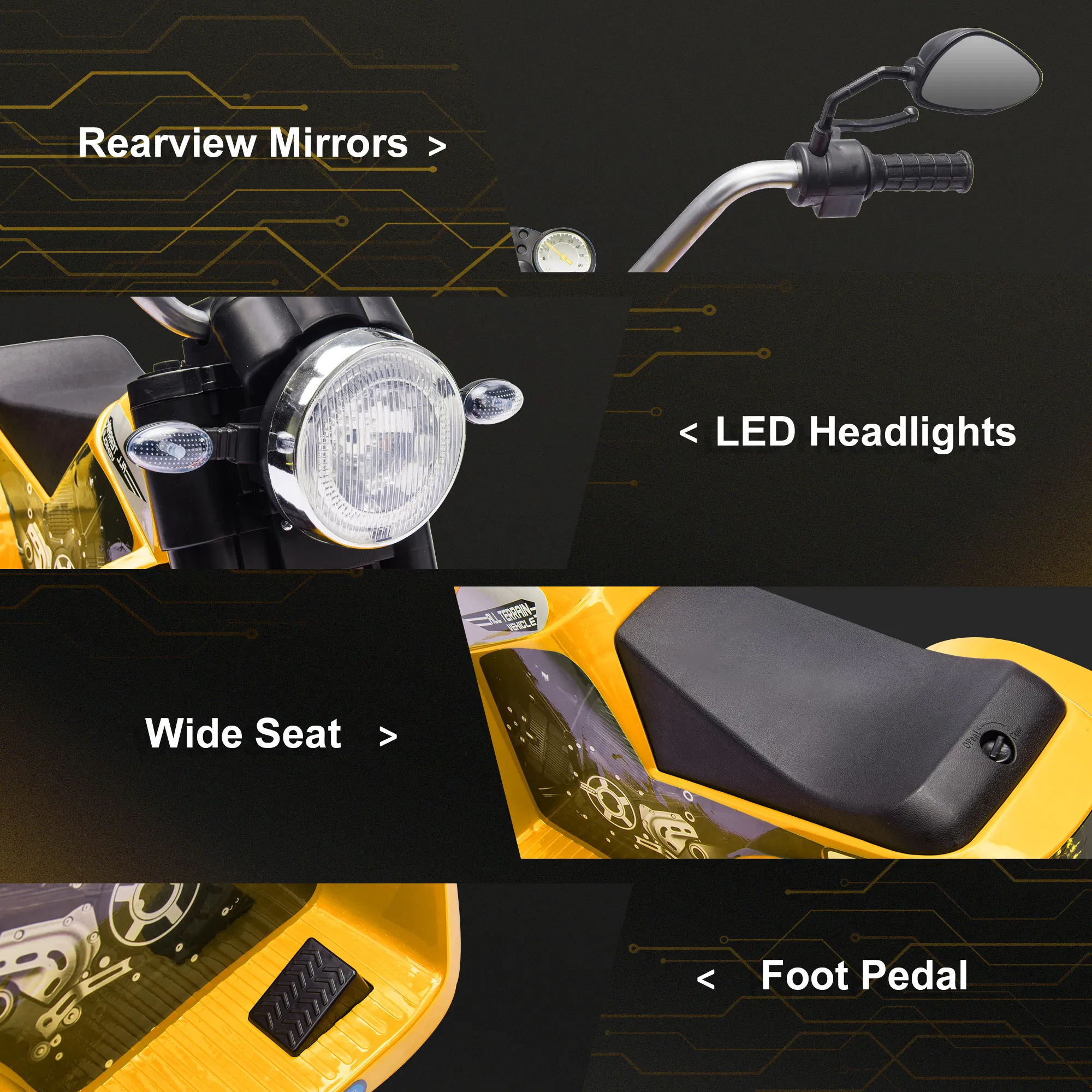 Kids Electric Motorcycle 6V Battery Powered Ride-On Dirt Bike 3-Wheels Motorbike Yellow photo 6