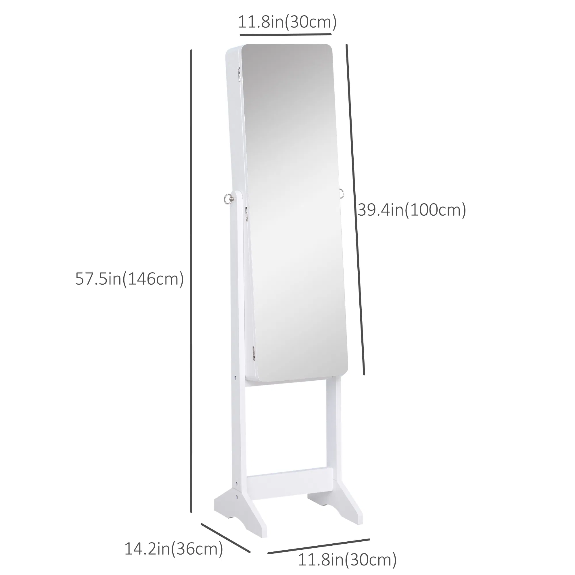 Mirrored Jewelry Armoire LED Lights Freestanding Organizer Adjustable Angle Lockable Cabinet White photo 4
