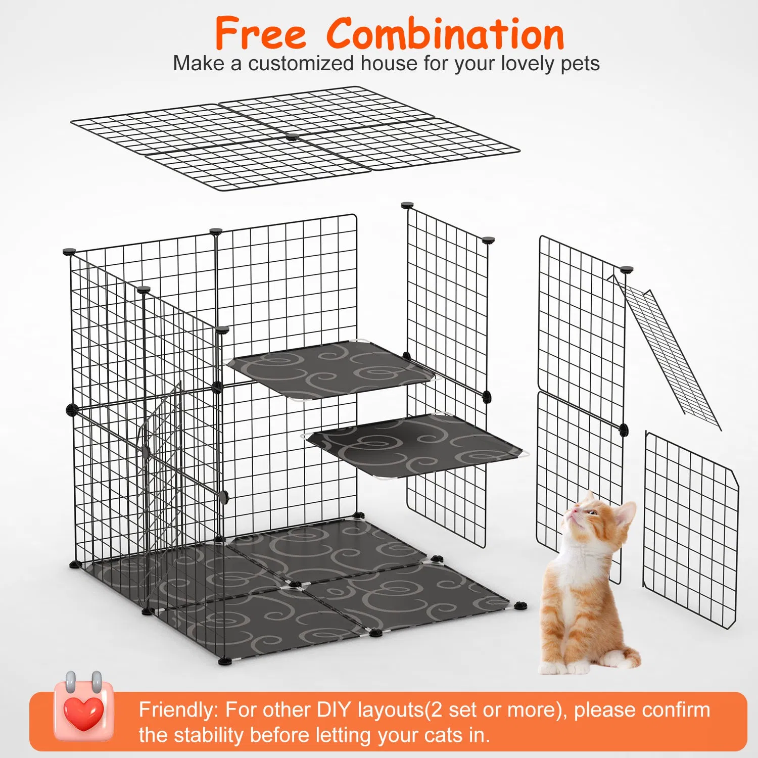 2Tier Cat Cage Playpen Indoor Pet Enclosures Kitten Kennel House Detachable Cat Crate with Climbing Ladder 2 Doors for 1-2 Cats for Ferret Squirrel Small Animals photo 7