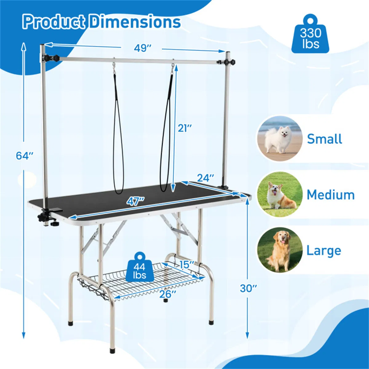 Foldable Pet Grooming Table with Adjustable H-shaped Arms, 330 LBS Capacity for Small-Large Dogs photo 6