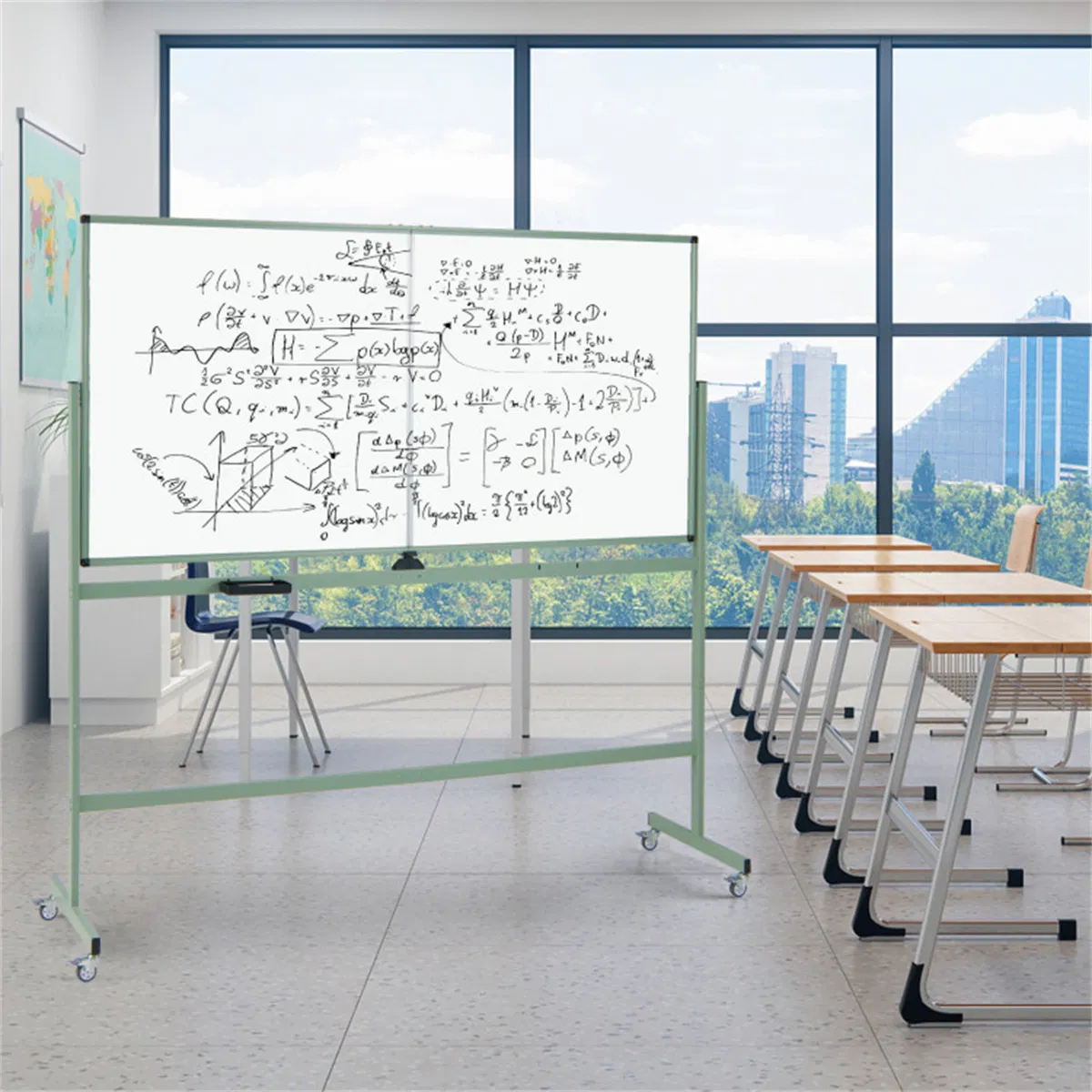 360° Rotating Double-Sided Magnetic Whiteboard, 182.88×91.44cm Writing Surface Mobile Dry Erase Board with Casters, Green photo 7