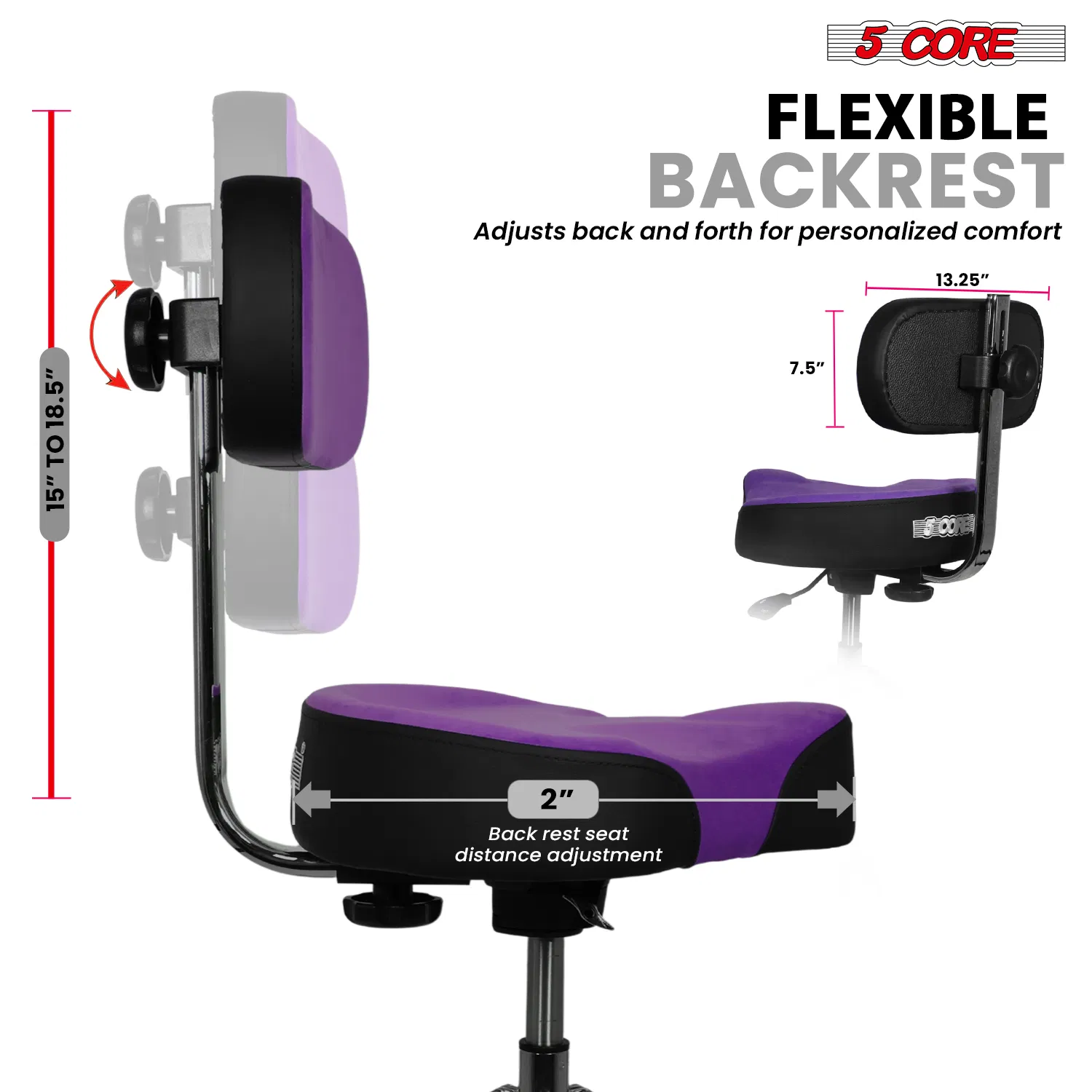 5 Core Drum Throne w Backrest 4" Padded Stool Airlift 25" Adjustable Drummer Stool 441Lb Capacity photo 4