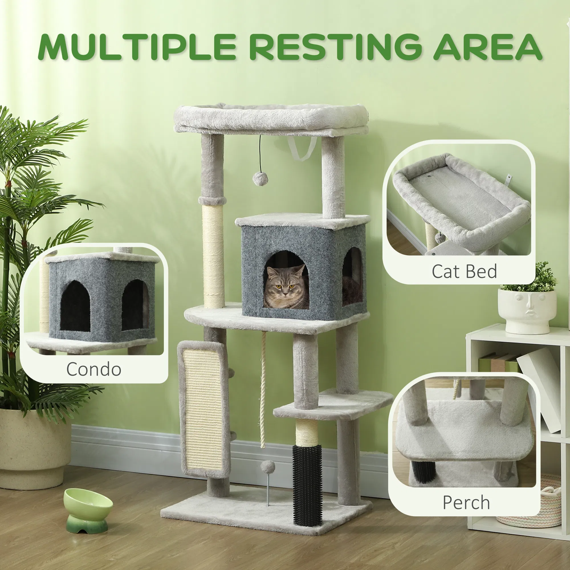 52 Inch Cat Tree with Scratching Posts, Cat Bed, Condo, Grooming Brush, Jumping Platforms, Toy Balls, Anti-tip Kit photo 5