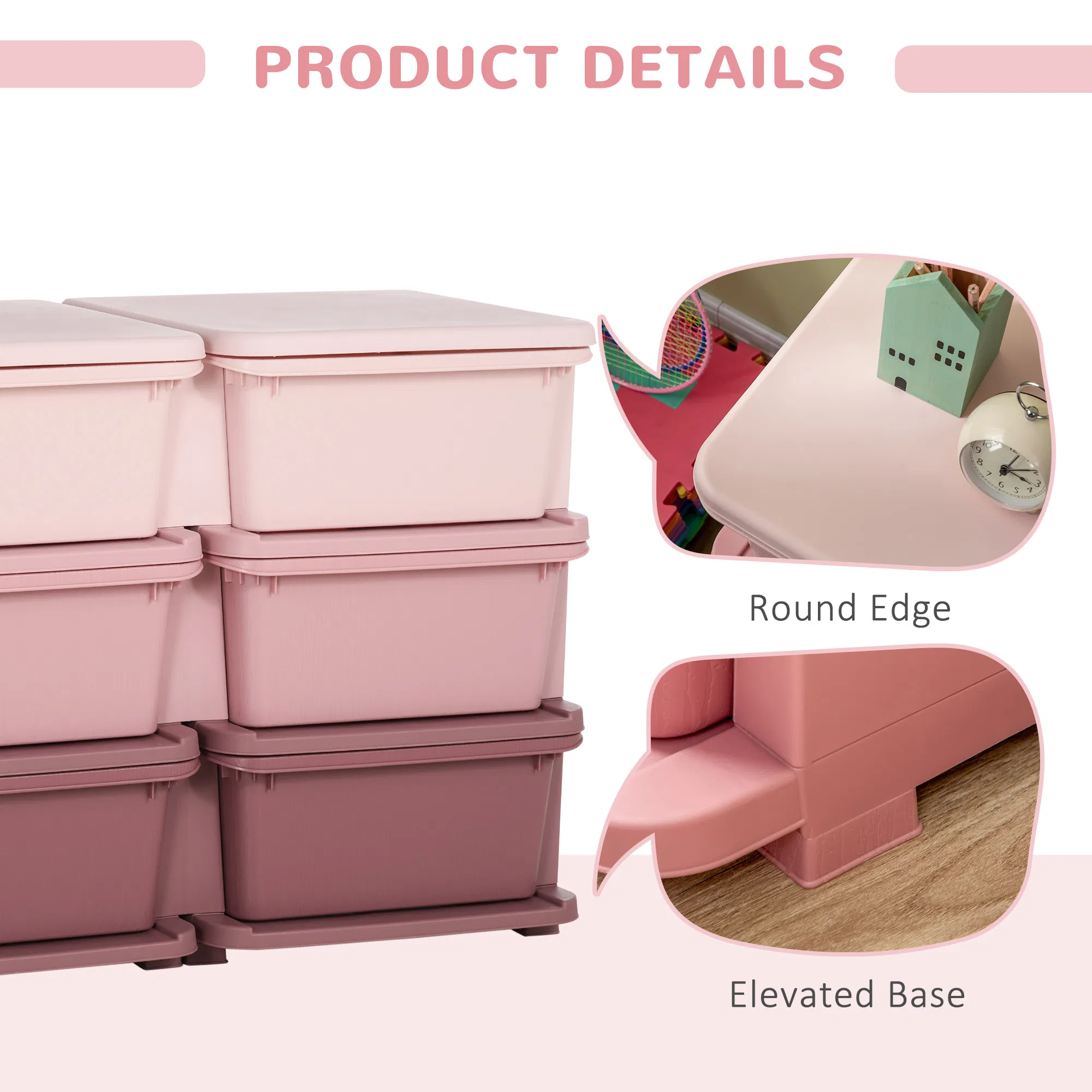 3 Tier Kids Toy Organizer and Storage Bins with 6 Plastic Drawers, Pink photo 4
