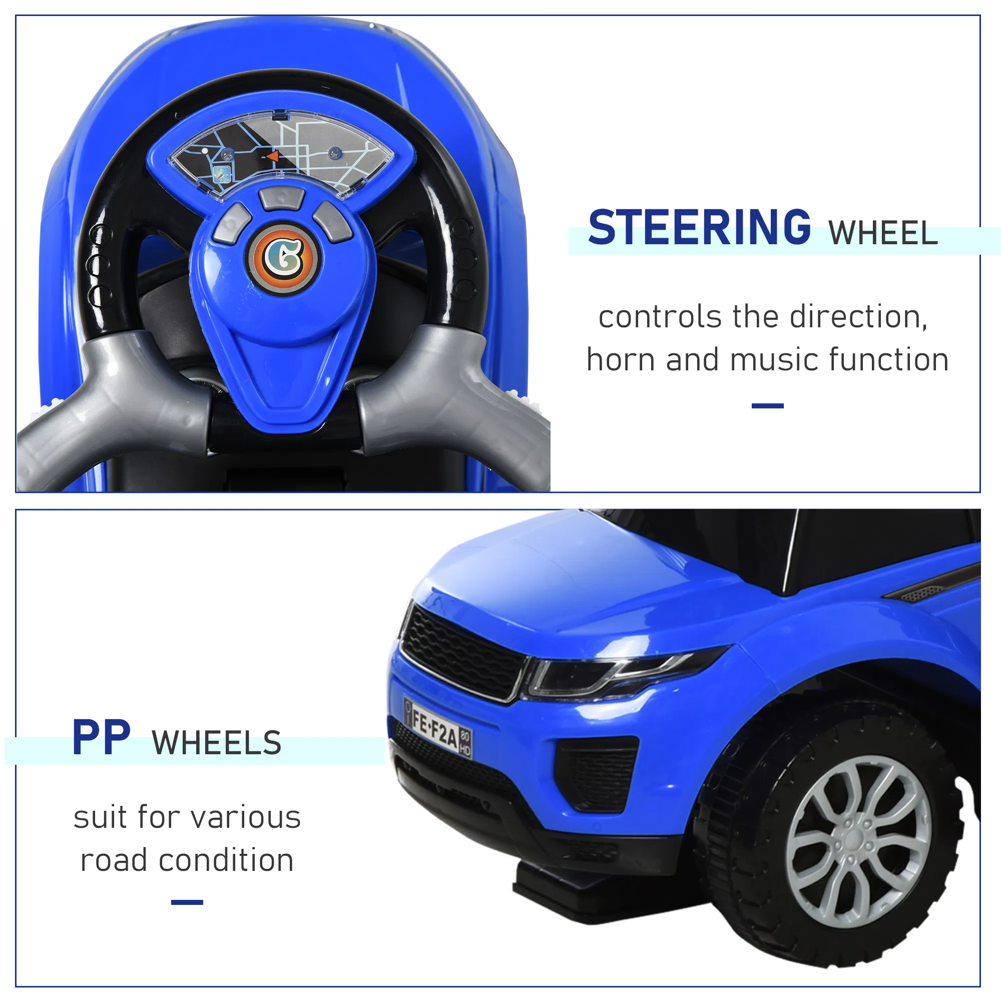 2 In 1 Kid Ride on Push Car Stroller Sliding Ride on Car with Horn Music Light Function Secure Bar Ride on Toy for Boy Girl Toddlers 1-3 Years Old Blue photo 4