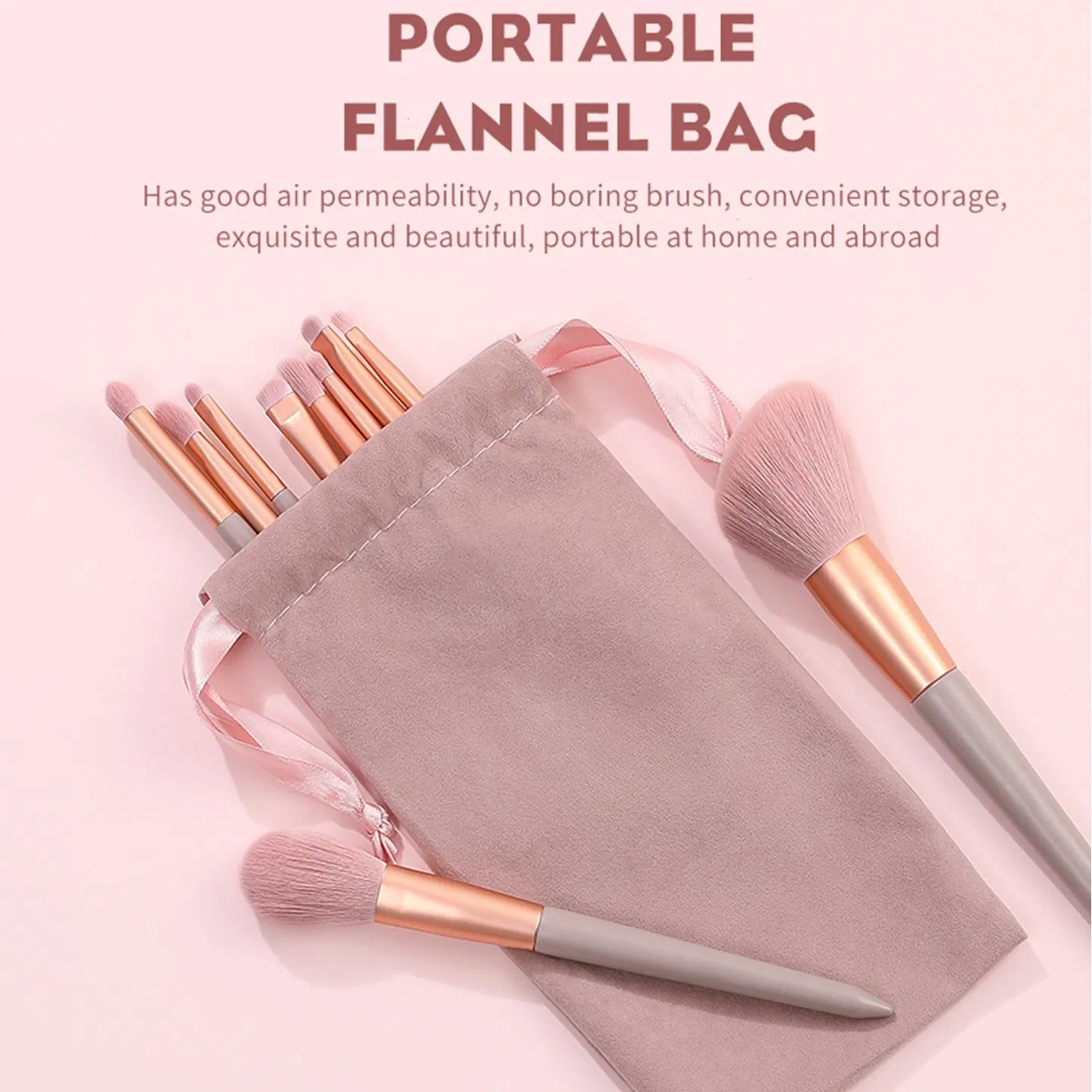 13-piece pink makeup brush set, complete for face and eye application, soft bristles for smooth powder pickup, comes with a velvet storage pouch photo 5
