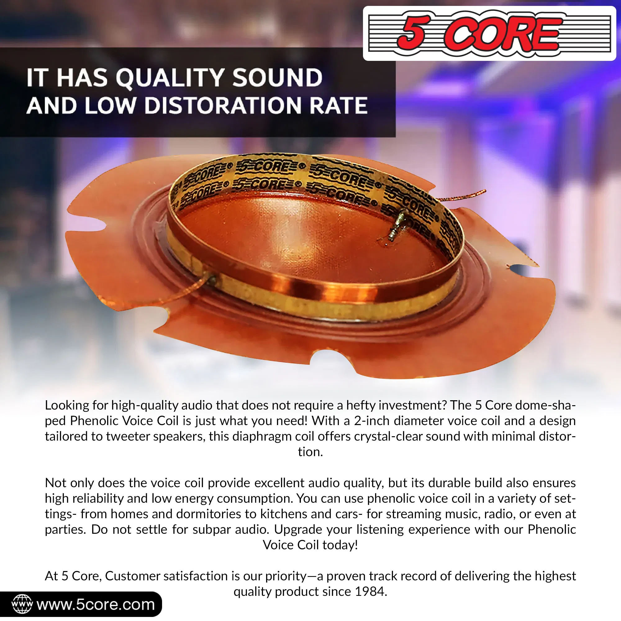 5Core 2 Inch Diaphragm Replacement Phenolic Voice Coil 51mm + Kapton Former Diameter Horn photo 5