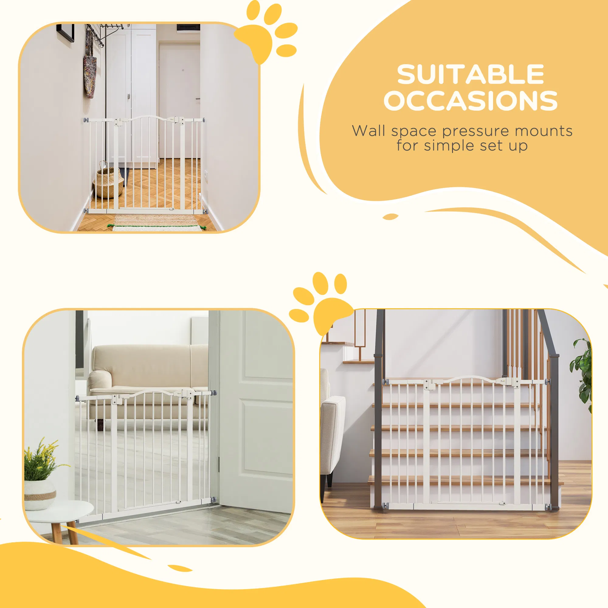 Extra Tall Dog Gate with Door, Pressure Fit, Auto Close, Double Locking for Doorways Hallways Stairs, 29"-39", White photo 3