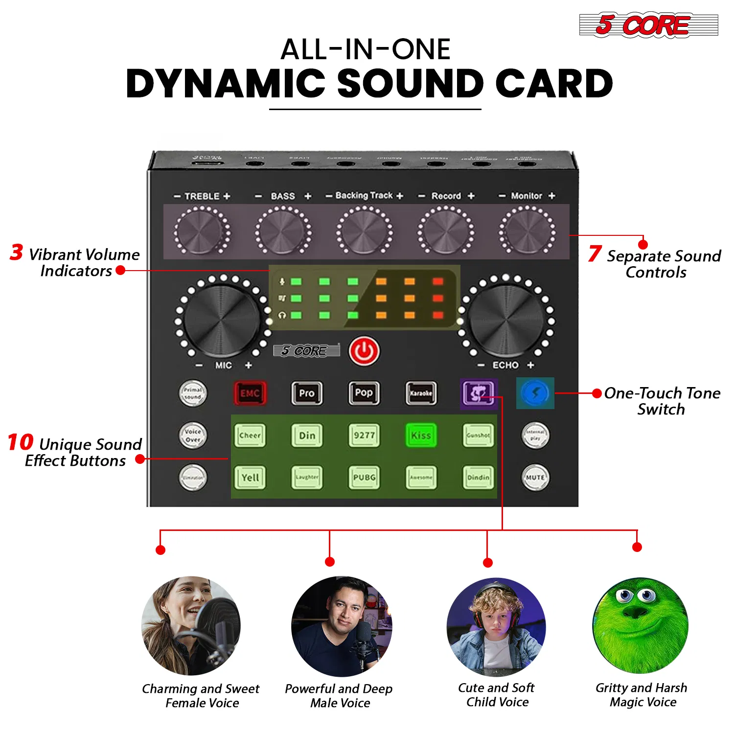 5 CORE Condenser Microphone Bundle, Podcast Equipment Bundle w/Mixer, Mic Arm Stand, Shock Mount, Pop Filter & Headphone for Vocal Studio Recording Broadcasting YouTube Live Streaming - RM 8 BG photo 2