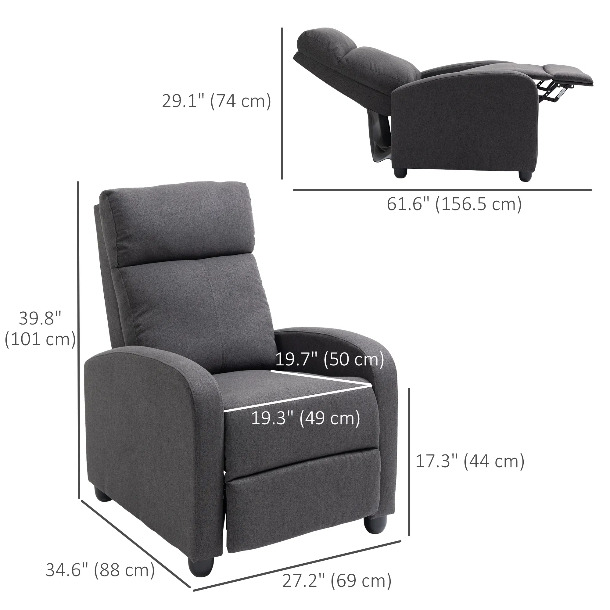 Fabric Recliner Chair Manual Home Theater Seating Single Reclining Sofa Chair with Padded Seat for Living Room, Dark Grey photo 2