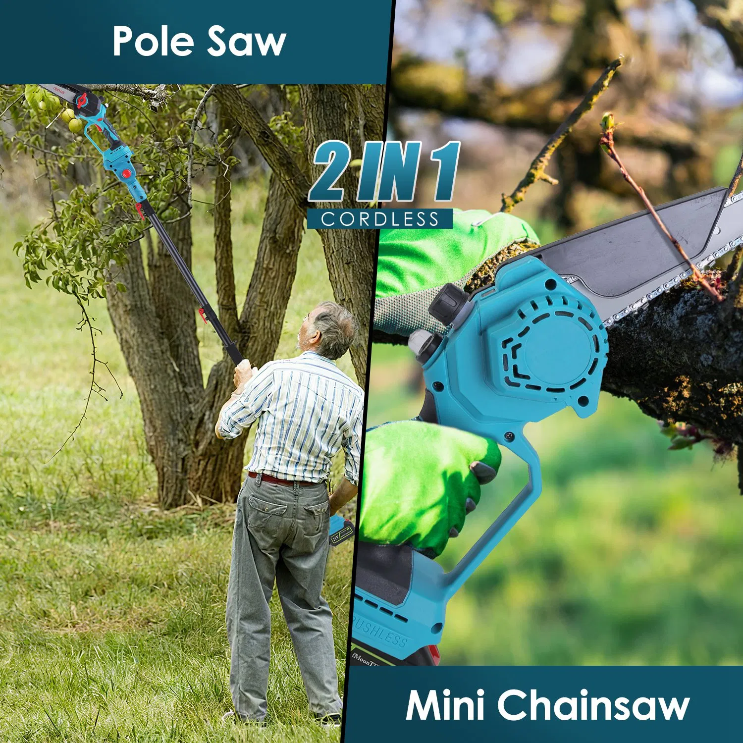Extendable Cordless Pole Saw (5.3-7.4FT, Reach 13FT), 2-in-1 Handheld Chainsaw with ±90° Adjustable Head, Brushless Motor for High Tree Limbs Trimming photo 5