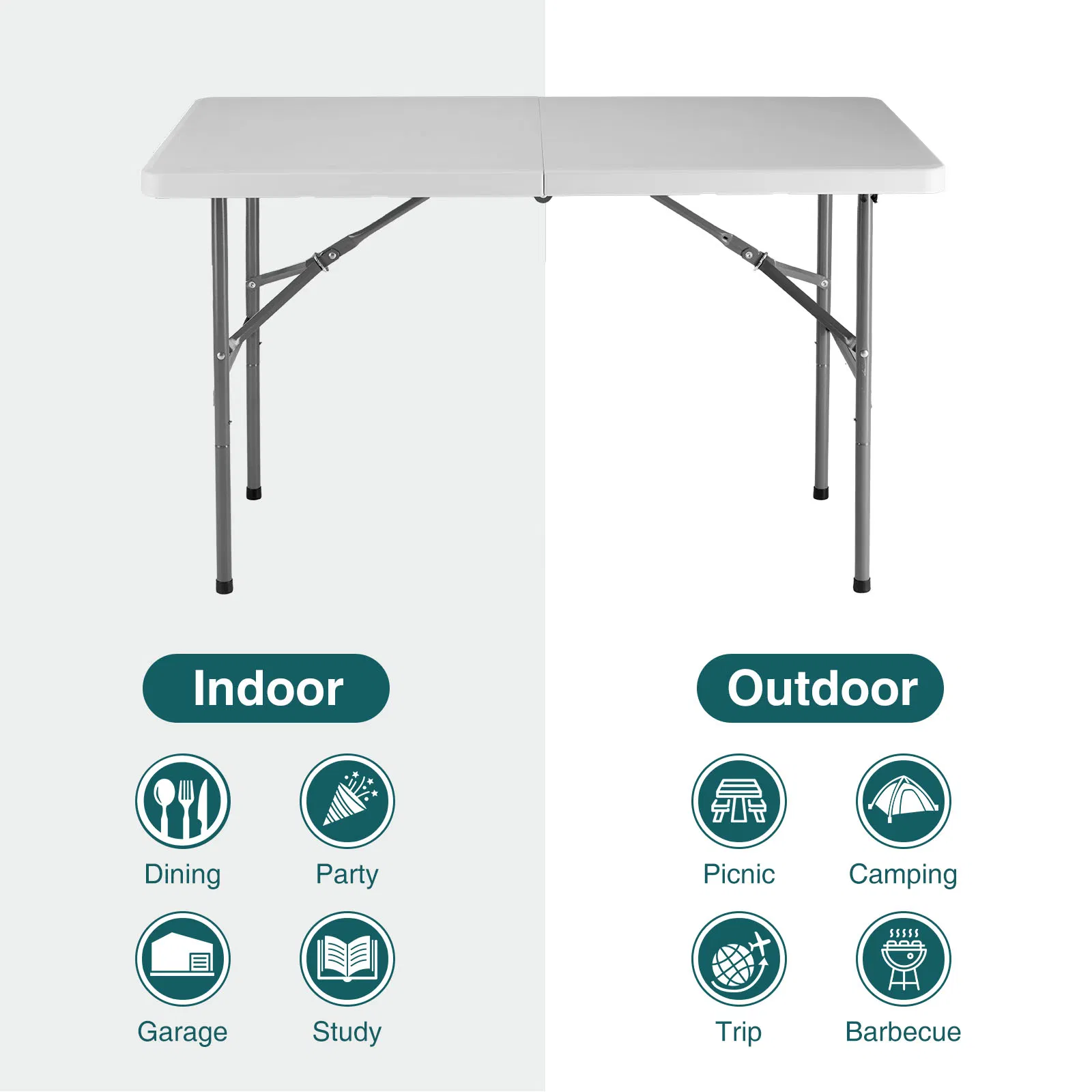 Folding Table Outdoor Indoor Heavy Duty Portable Table with Carrying Handle for Camping Picnic Party photo 2