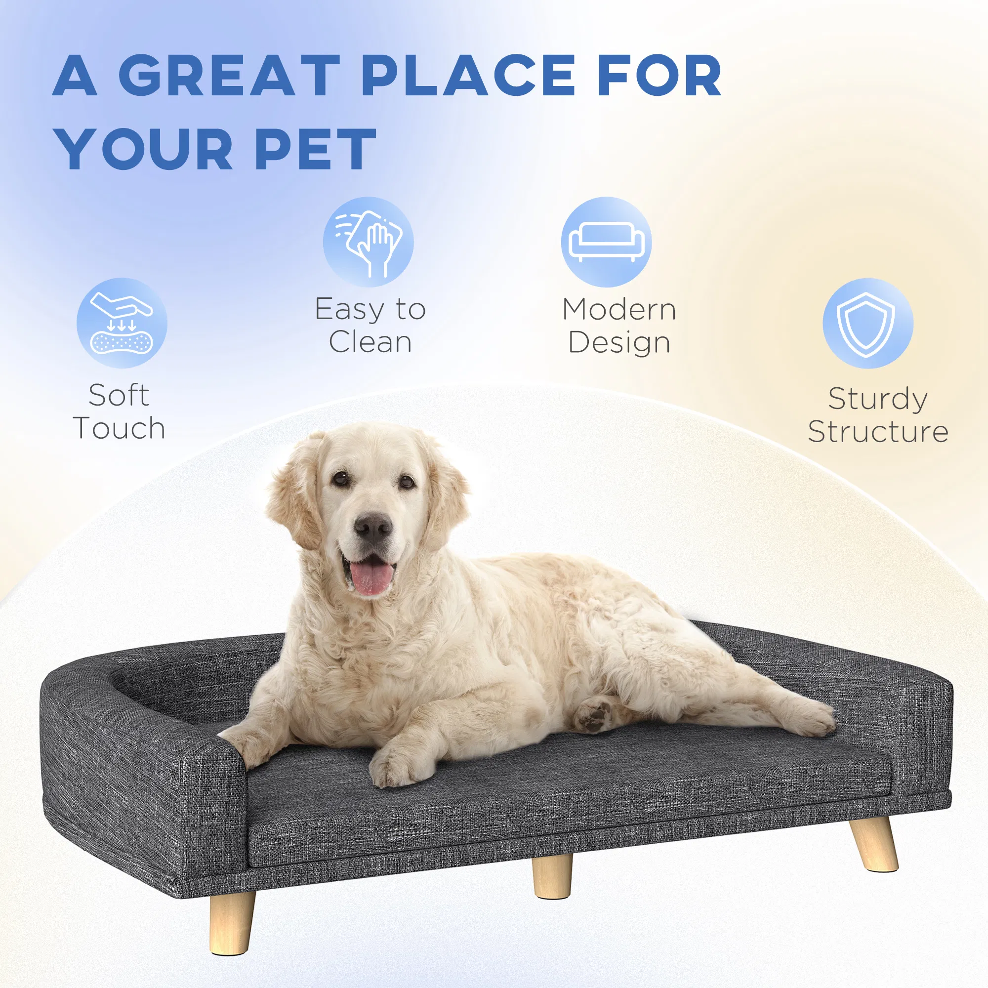 Dog Sofa for Large Dogs with Washable Cover, Anti-slip Foot Pads, Dark Grey photo 2