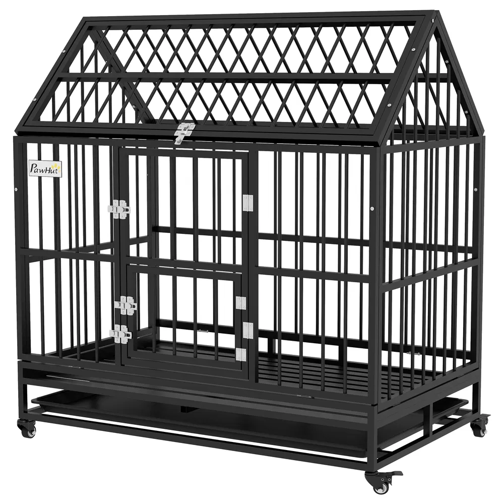 49" Heavy Duty Dog Crate with Removable Tray, Doors, Openable Roof, for Large and Extra Large Dogs, Black photo 7