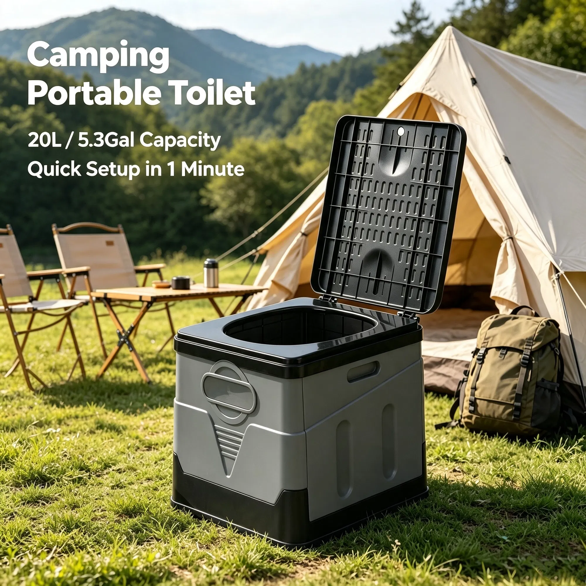 Multi-Function Foldable Portable Toilet, 5.3Gal Capacity, 330-LBS Loading PP Camping Toilet with Carry Bag, for Outdoor Activities & Indoor Emergency Use photo 3