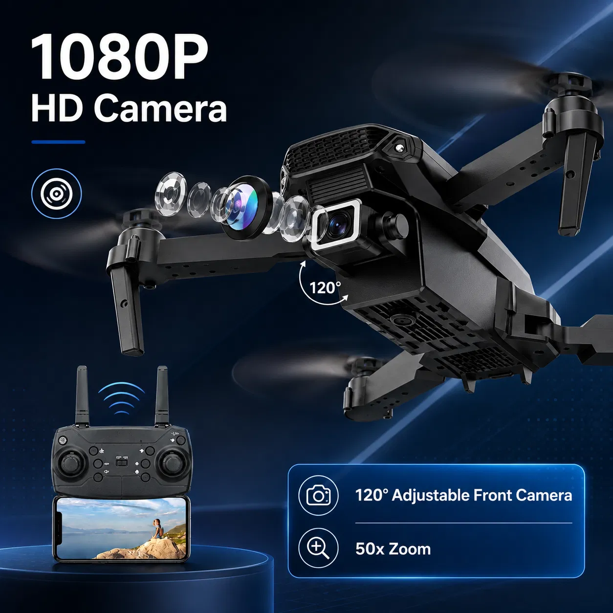 Foldable RC Drone with 1080P Camera for Adults Beginners & Kids, FPV Quadcopter Toy Gift, 2 Batteries & Carrying Case, OneKey Start, Headless Mode, Waypoint Flight, 360 Flips photo 4