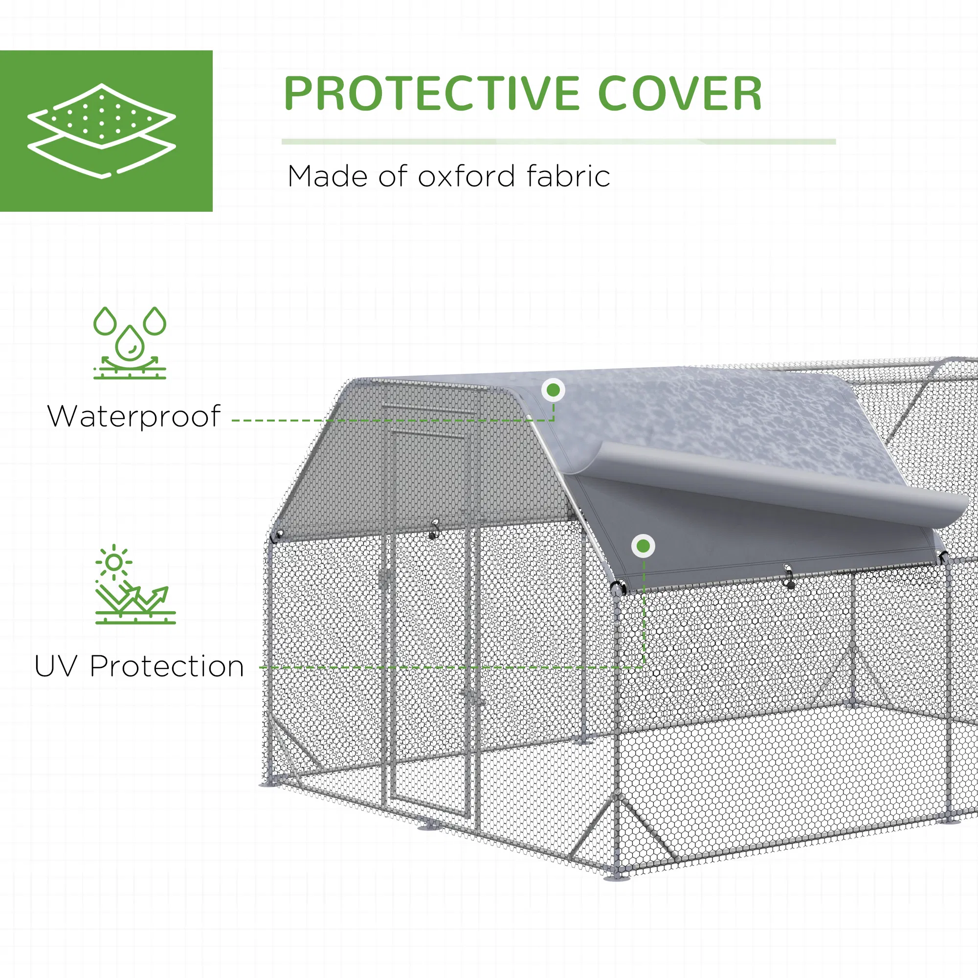 Chicken Run, Galvanized Large Metal Chicken Coop Cage, Walk-in Enclosure Poultry Hen Run House Playpen Rabbit Hutch with Flat Roof, Cover, 9.2' x 12.5' x 6.5', Silver photo 6