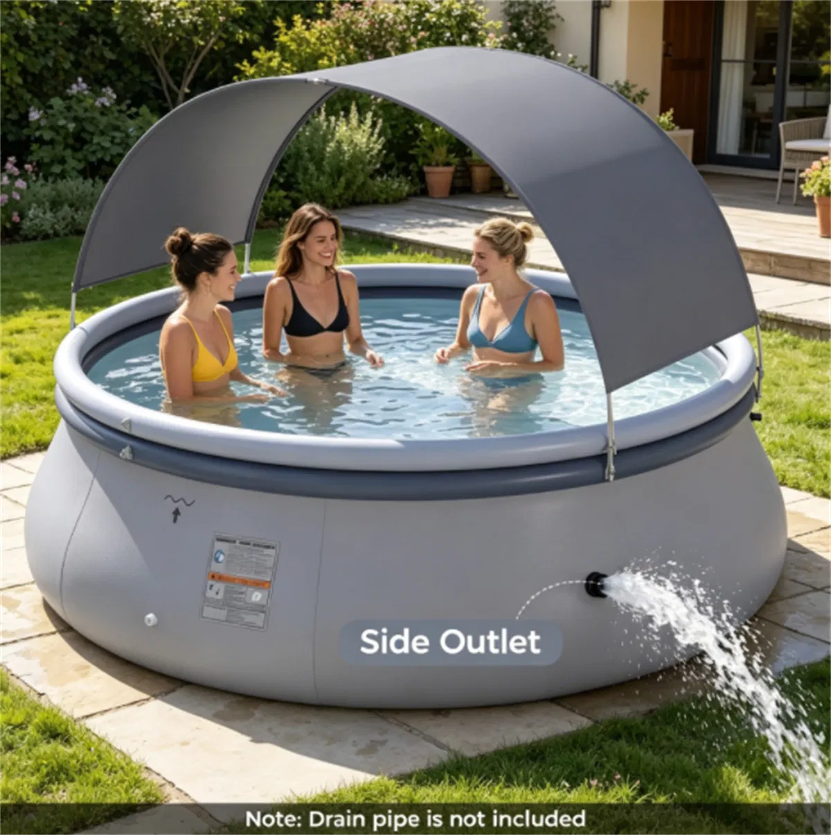 118 x 68 Large Capacity Outdoor Inflatable Pool with Sunshade Tent, TearResistant PVC BlowUp Pool with Repair Kit, 6Person Portable Family Swimming Pool photo 2