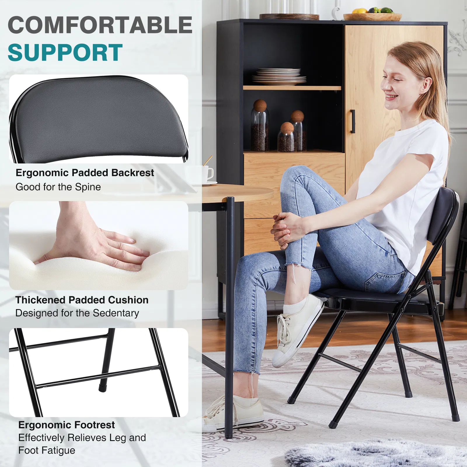 Folding Chair, Leather Padded Folding Chairs, Easy to Use and Store, Outdoor and Indoor, for Home, Office, Party, Comfy photo 2