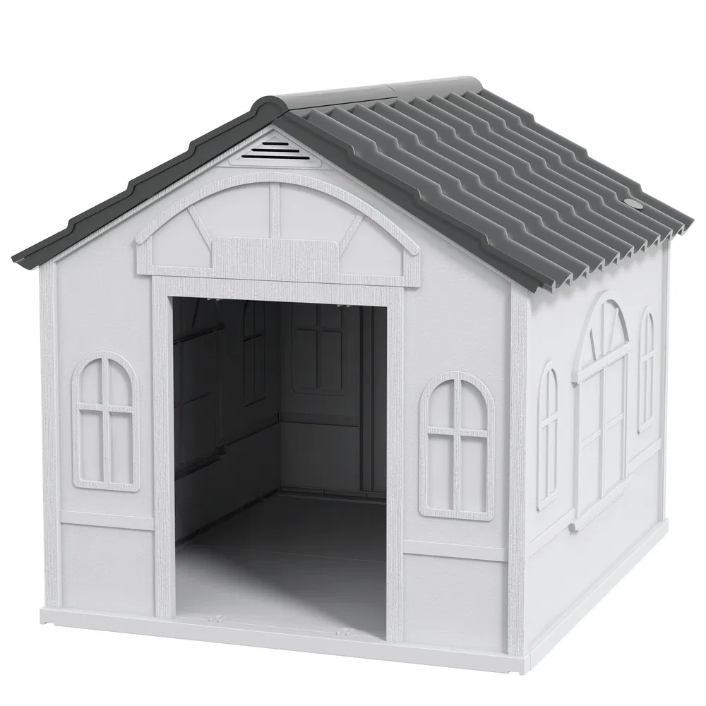 26" Plastic Dog House Outdoor with Air Vents, for Small Medium Dogs, Grey photo 7