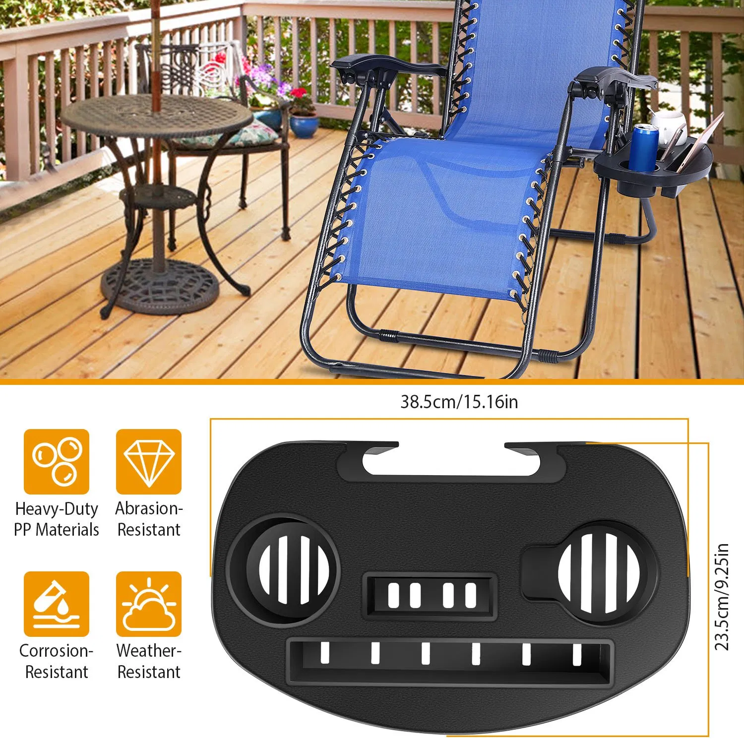 Zero Gravity Chair Cup Holder Clip On Side Tray w/Beverage Can Mobile Devices Slots photo 2