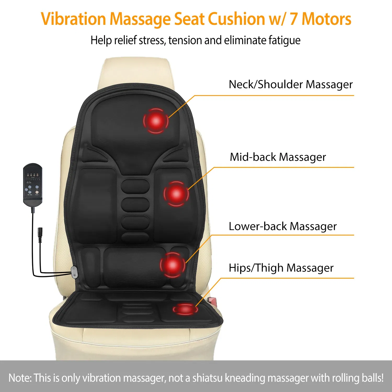 Back Massager Cushion Electric Massage Car Seat Cushion Chair Pad with Heating Function 8 Vibration Modes 3 Intensity Levels photo 4