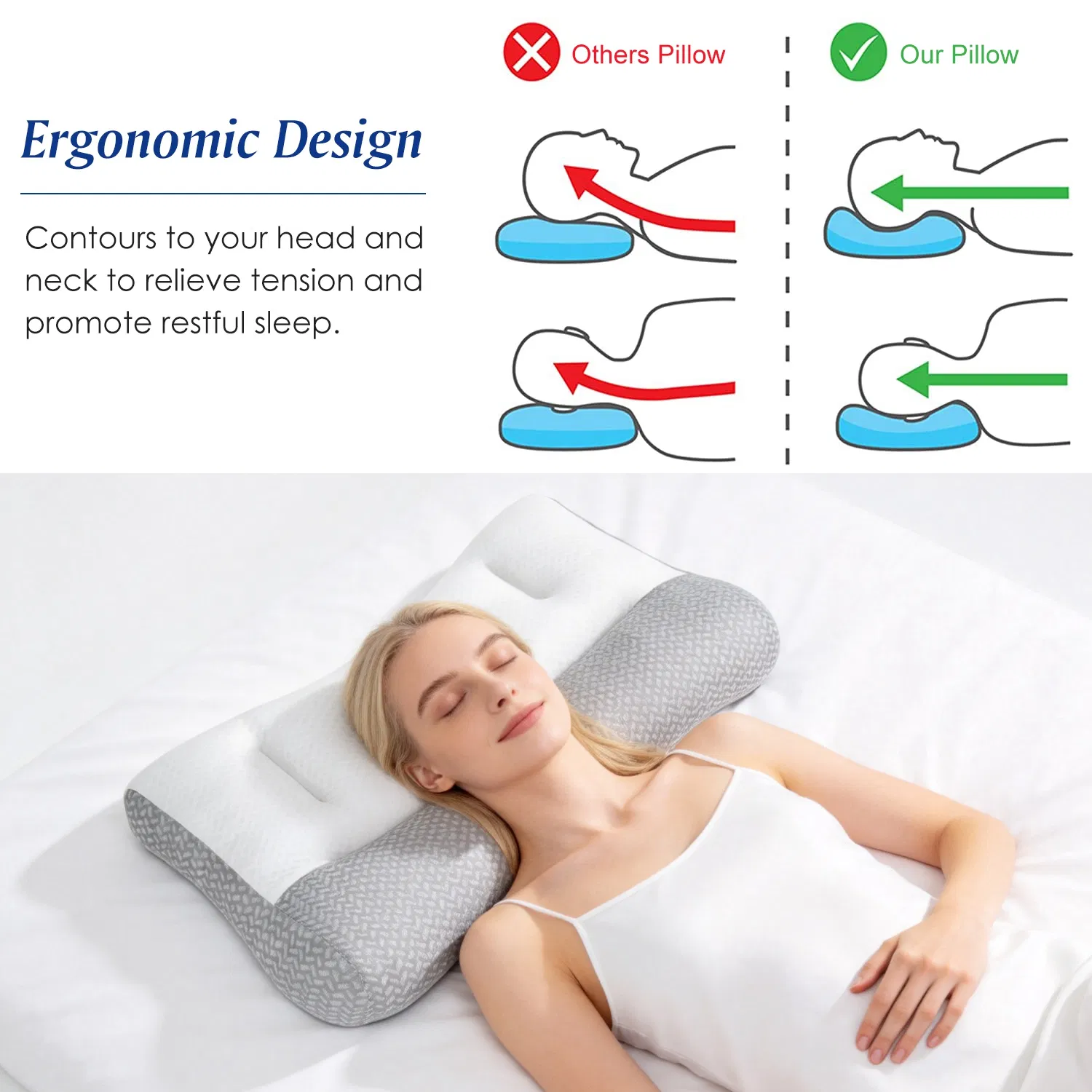 Ergonomic Bed Pillow Breathable Mesh Pillow for Neck Support Dual Height Design Down Alternative Pillow for Side Back Sleepers photo 5