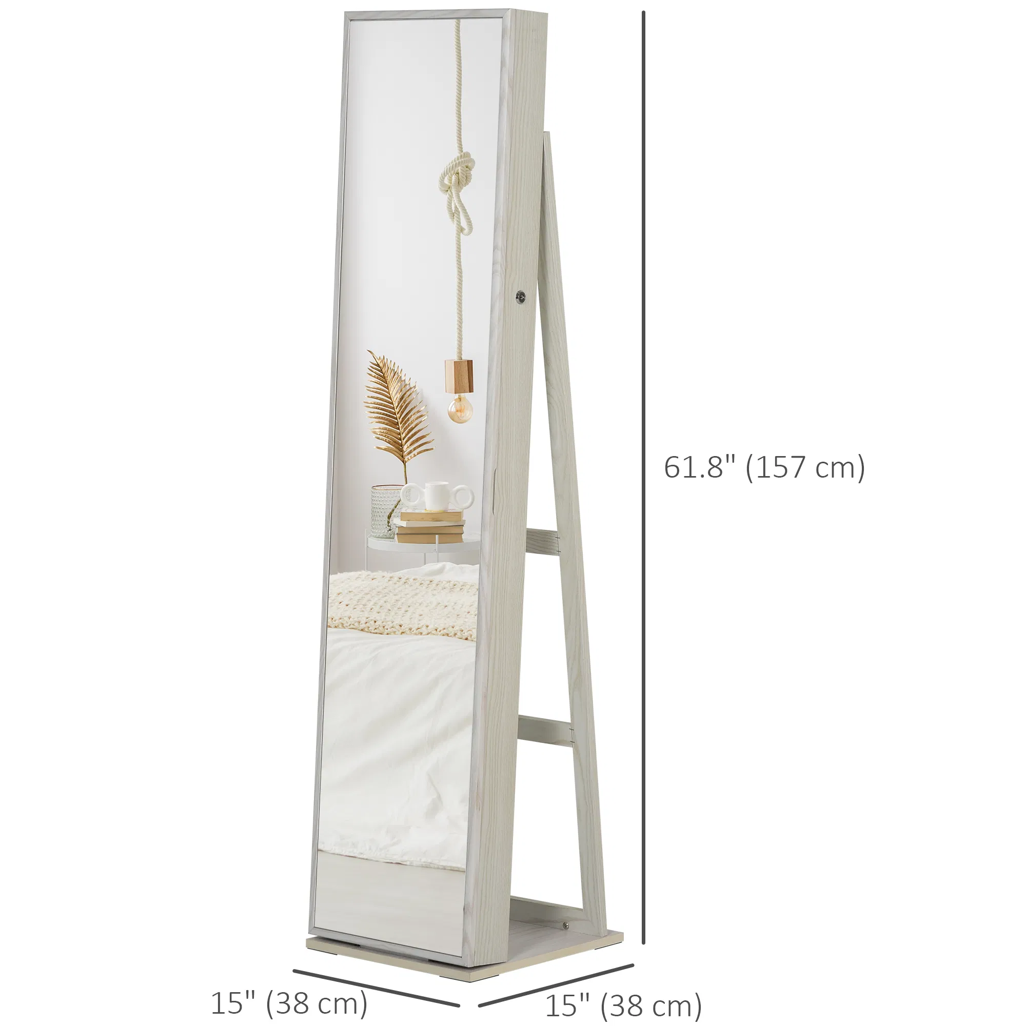 Lockable Jewelry Cabinet Standing Armoire Full Length Mirror LED Lights White Jewelry Organizer photo 2