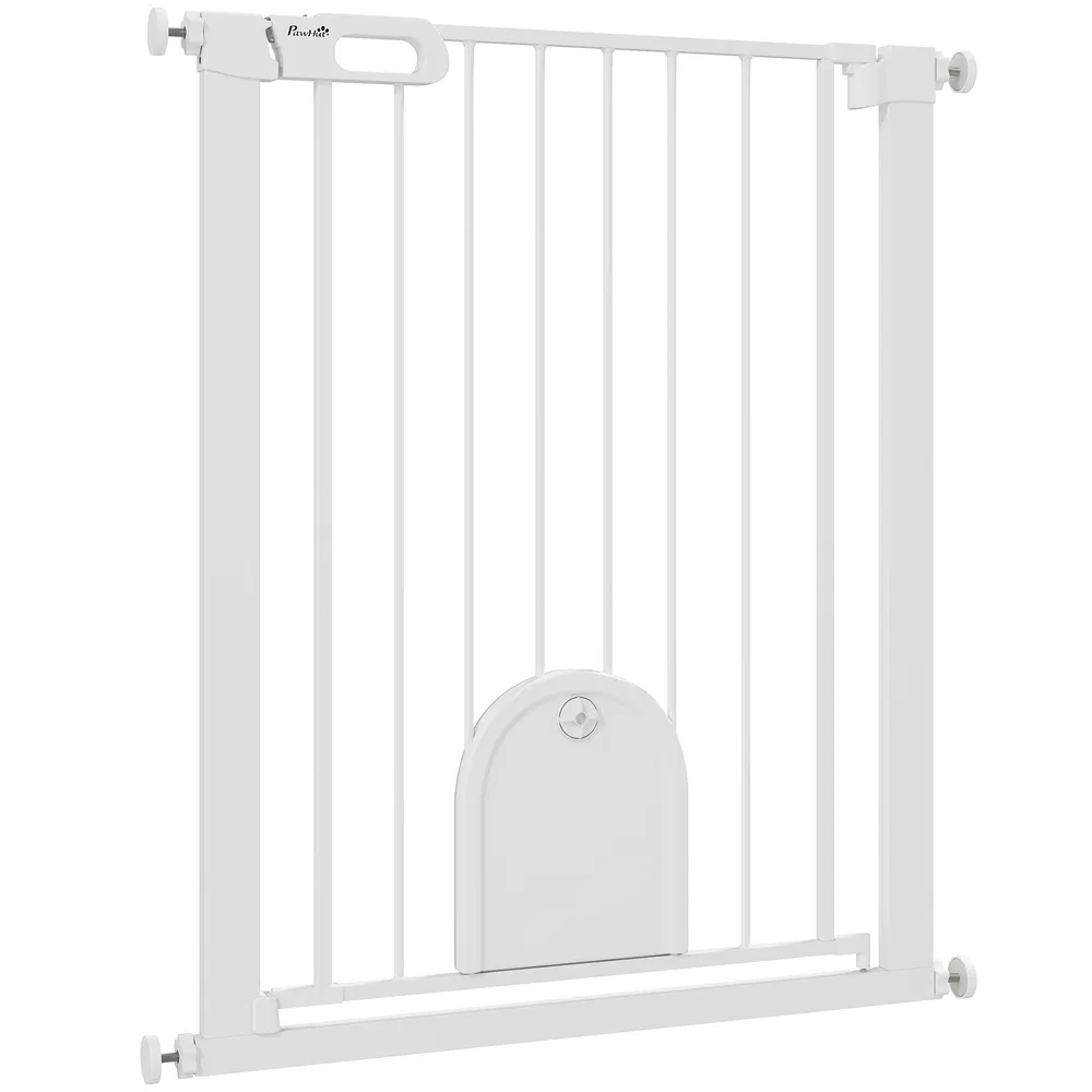 30"-32" Extra Wide Pet Gate Barrier with Small Door, 35"H Dog Gate with Safety Gate Barrier, Stair Pressure Fit, White photo 7