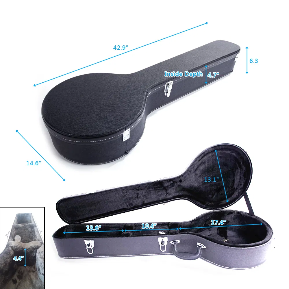 [Replace 48950444]5-String 6-String Microgroove Pattern Leather Wood Banjos Case Black photo 6