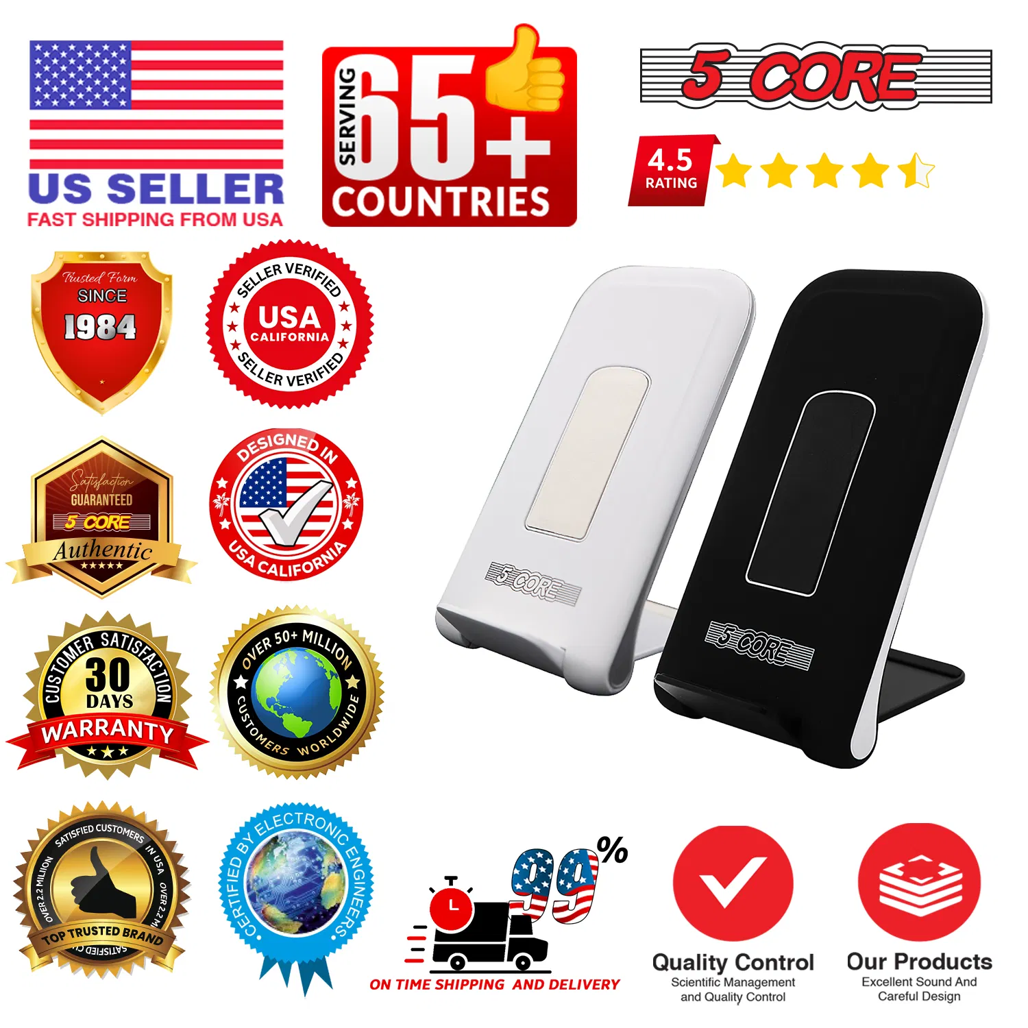 5 Core Wireless Charging Pad 15W Qi-Certified Max Fast Wire Less Phone Charger Glass Top Slim USB-C photo 5