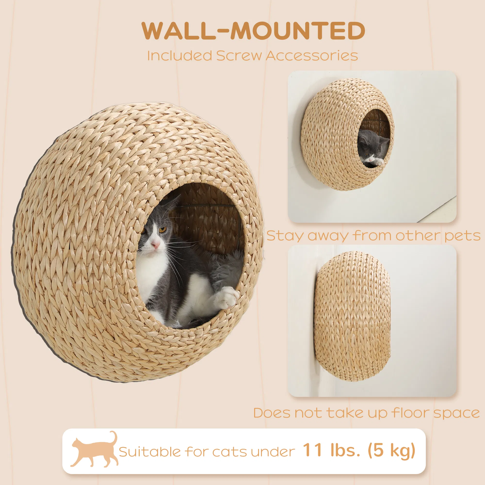 Cat Wall Shelf with Washable Cushion, Wall Mounted Cat Condo Furniture for Indoor Kittens, Beige photo 3