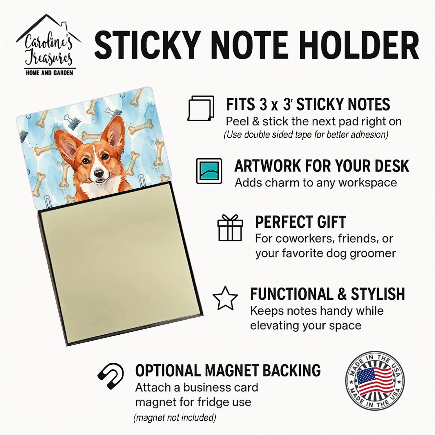 Red Cardigan Welsh Corgi Coworker Watercolor Sticky Note Holder Refillable Dispenser Desk Accessory 3x3 Pad Gift photo 4