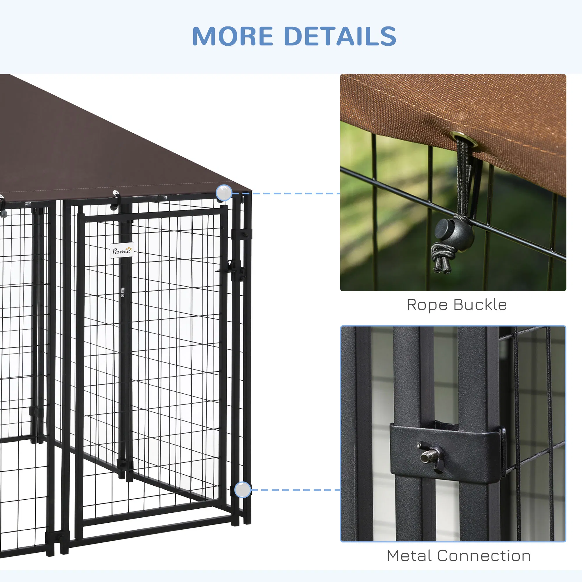 Outdoor Dog Kennel, Welded Wire Steel Fence, Lockable Pet Playpen Crate, with Water-, UV-Resistant Canopy Top, Door, 4.6ft x 4.6ft x 5ft, Black photo 6