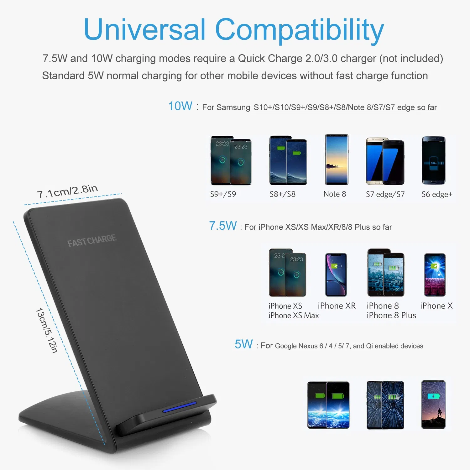 Qi Wireless Charger 10W Fast Charging Pad Stand Dual Coils Compatible with 7.5W 5W for iPhone XS/XS Max/XS/X Galaxy S10 /S9+ /S8 Google Nexus 6 photo 2