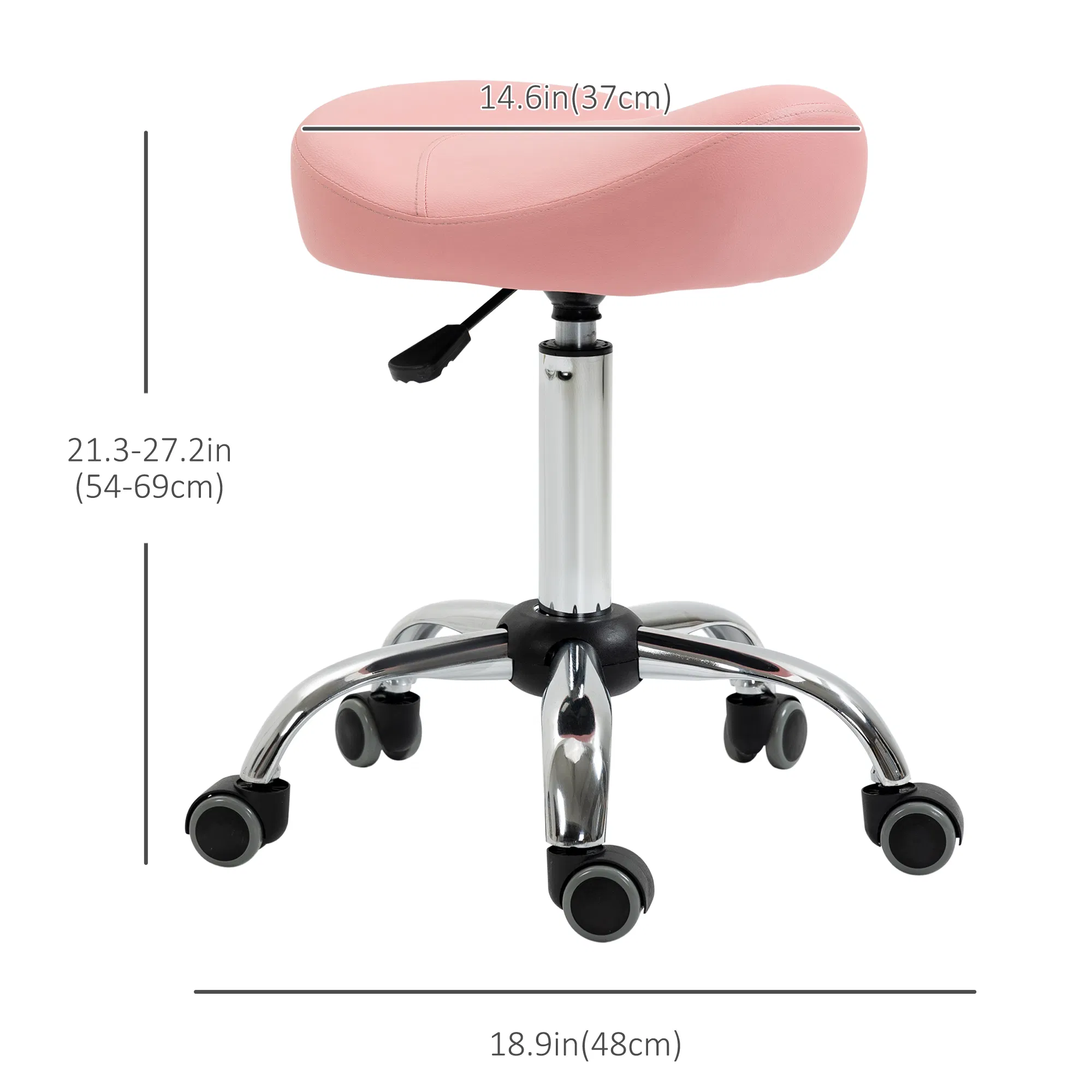 Saddle Stool Chic: Height Adjustable Rolling Salon Chair in Pink PU Leather for Massage, Spa, Clinic, Beauty, and Tattoo photo 5