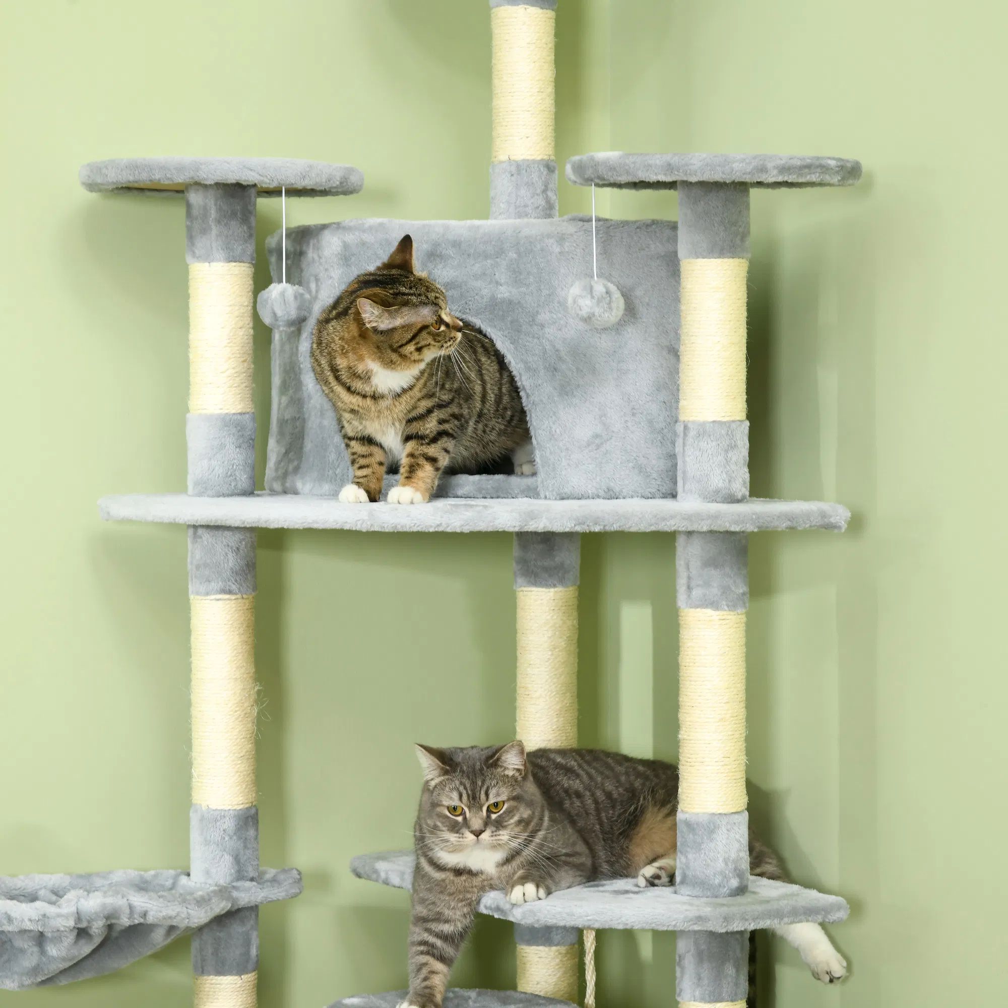 79" Cat Tree Multi-Level with Two Condos, Kitty Tower with Scratching Posts, Two Hammocks, Perches, Interactive Toys, Dark Gray photo 6