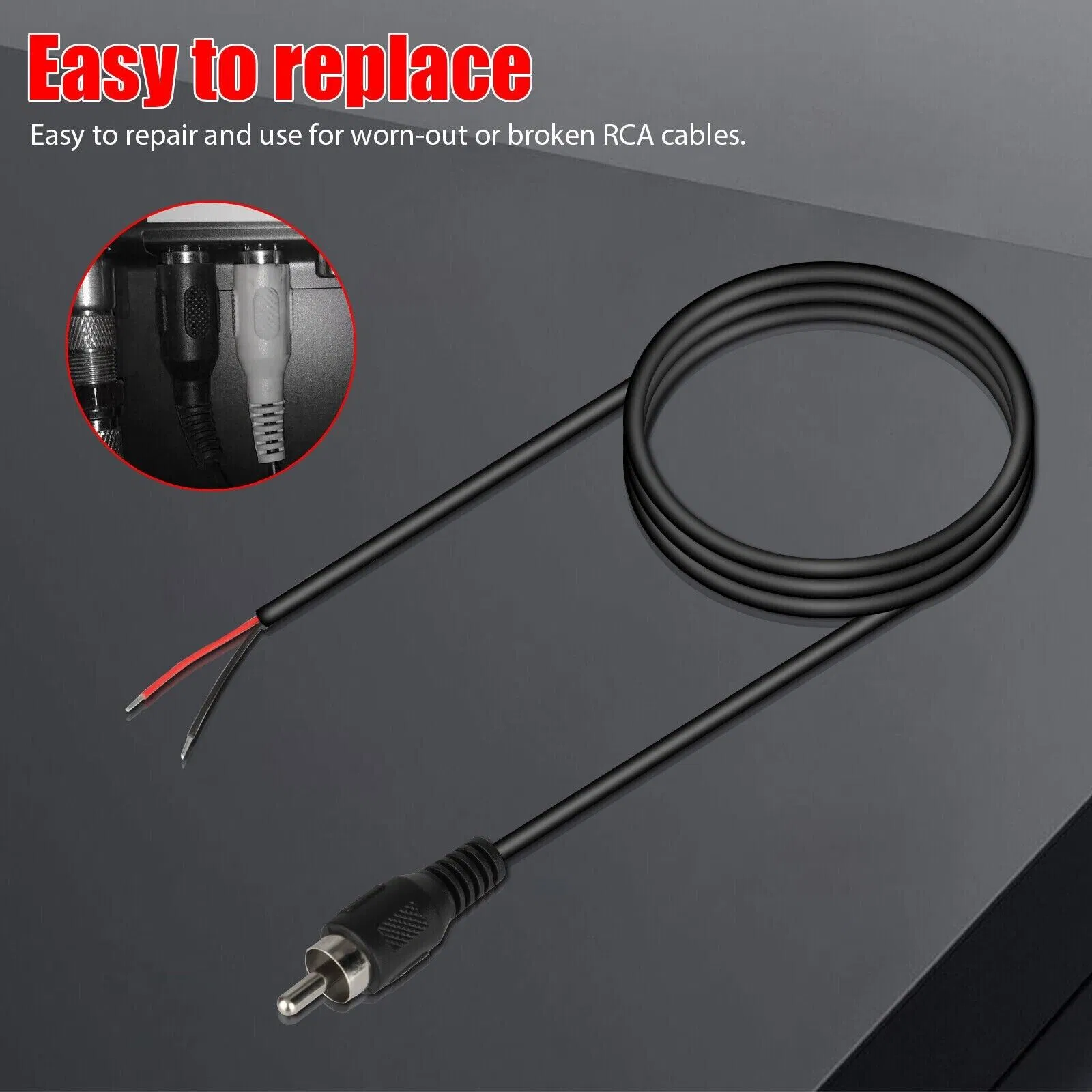 2-Pack 10 FT RCA Male Plug to Bare Wire Audio Speaker Subwoofer HDTV Cable Cord photo 4