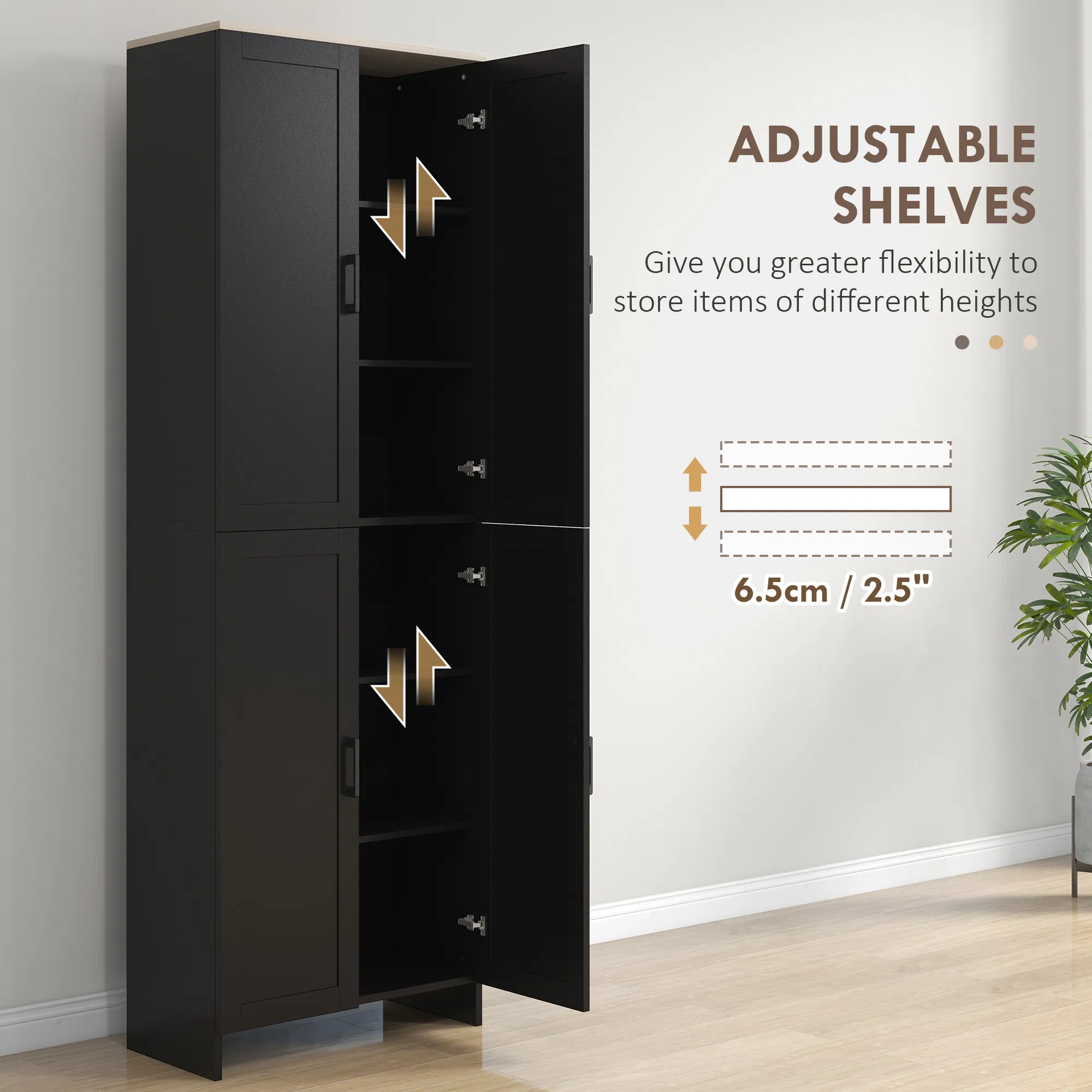 67" 4-Door Kitchen Pantry Cabinet, Freestanding Storage Cabinet Cupboard with Adjustable Shelves, Black photo 3