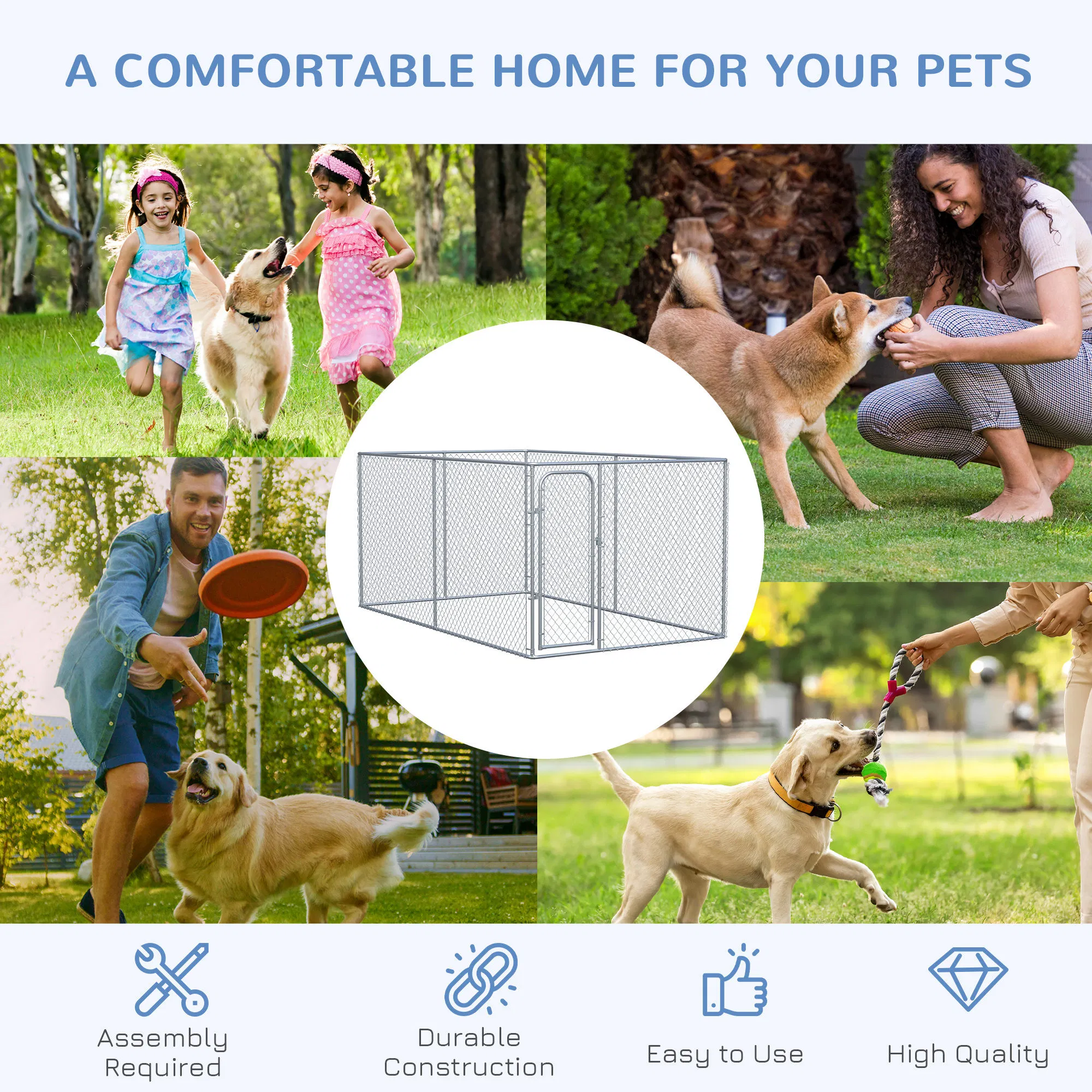 99 Sq. Ft. Dog Playpen Outdoor with Galvanized Steel Frame, for Small and Medium Dogs, 13.1' x 7.5' x 6' photo 2