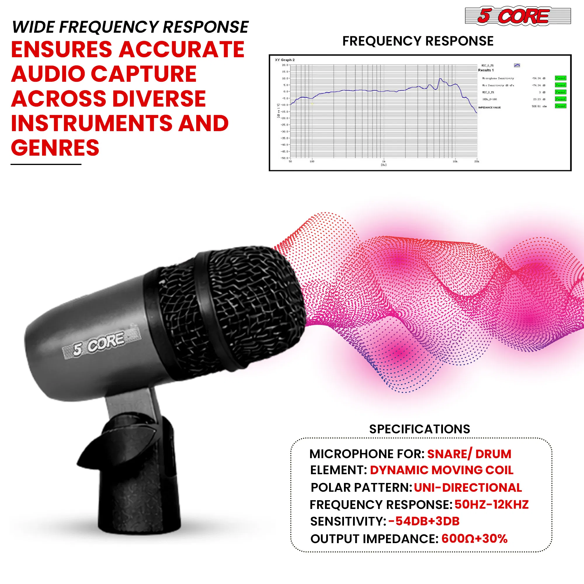 5Core Snare Mic XLR Cardioid Tom Drum Kick Instrument Microphone BLACK photo 5