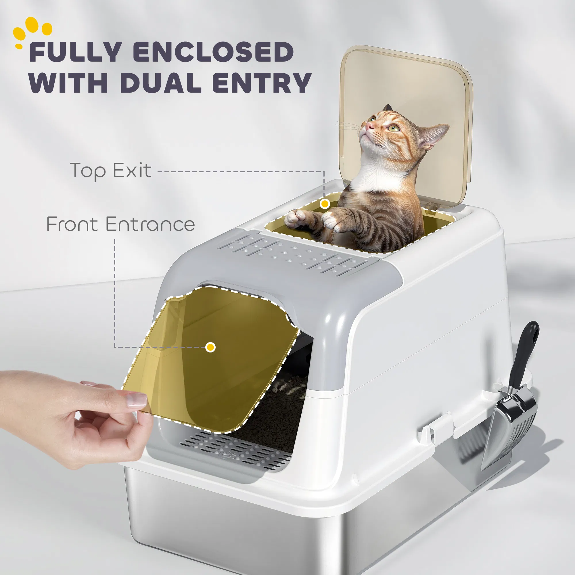 Extra Large Stainless Steel Litter Box, Enclosed Kitty Litter Box for Big Cats with Scoop, Deodorizer Bag photo 5
