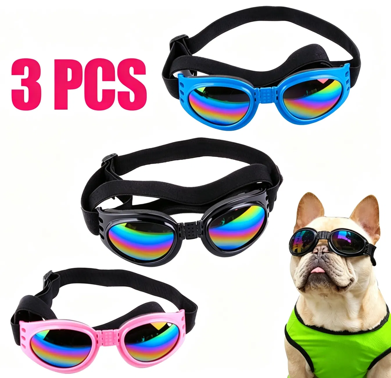 3PCS Pet Dog Goggles Protection Doggles Sunglasses for Small Medium Breeds Three colors (US Logistics only For USPS.TK/TMEU only For self-pickup) photo 3