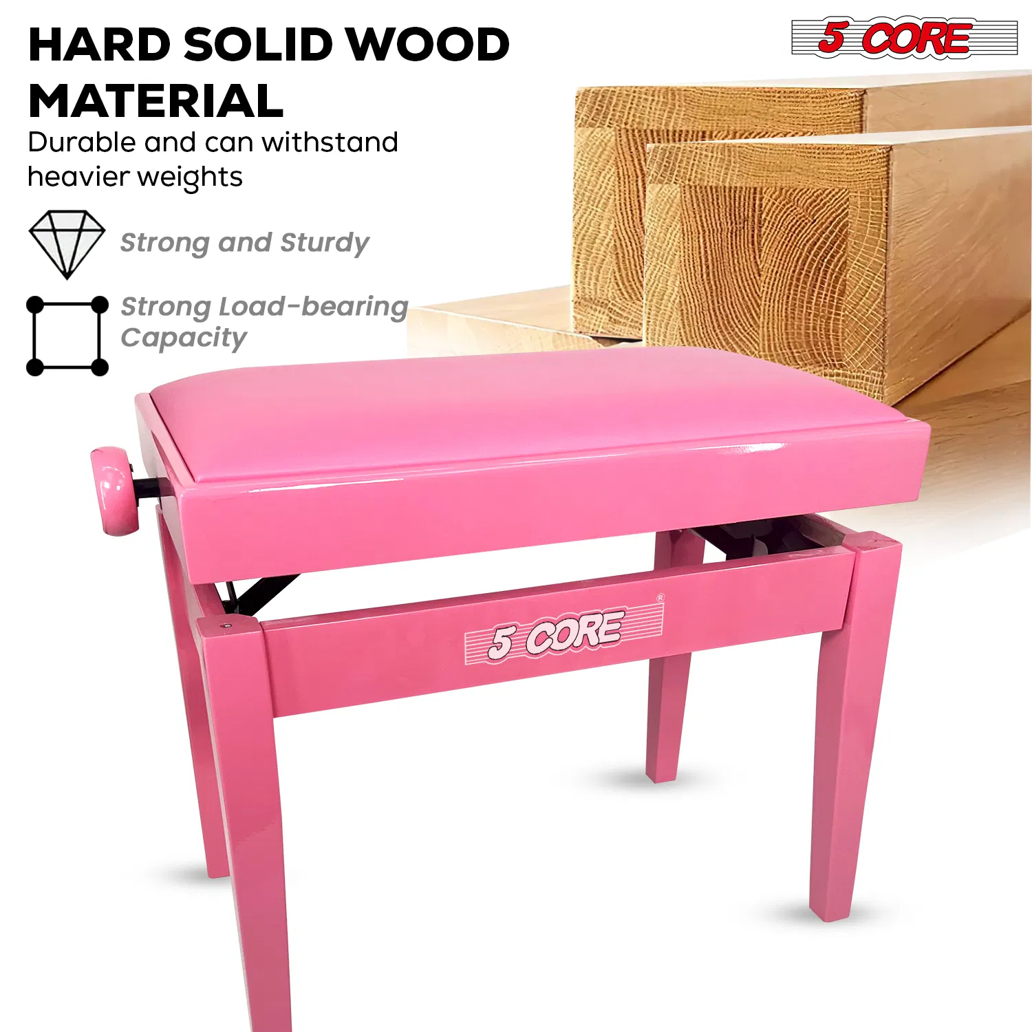 5 Core Adjustable Piano Bench Thick 3.25" Solid Wood Keyboard Stool Heavy Duty Musician Chair photo 5