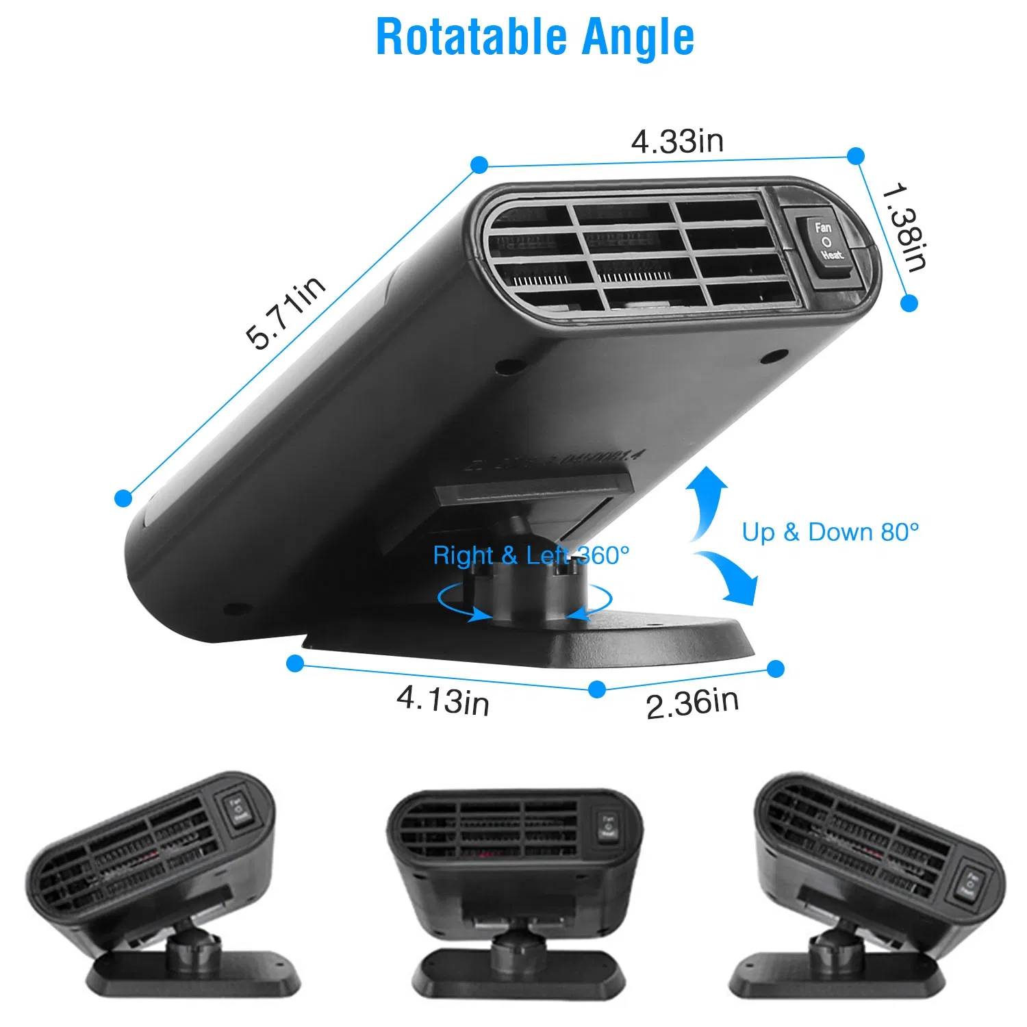 12V 150W Portable Car Heater Heating Fan 2 In 1 Defroster Defogger Demister Windshield Heater Automotive Cooling Fan with Air Purification 360° Rotating Base photo 8