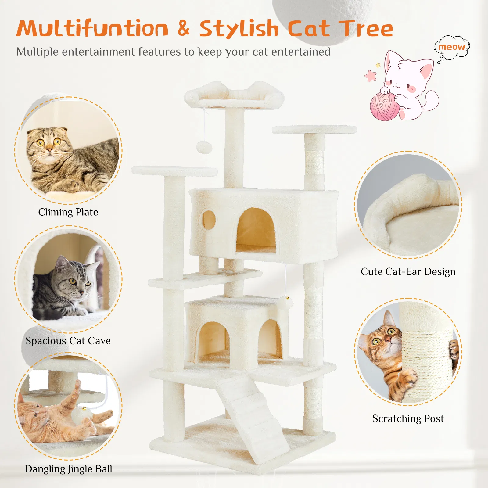Multi-functional cat tree house cat climbing frame, lounge and recreation area detachable toy, 54in photo 4