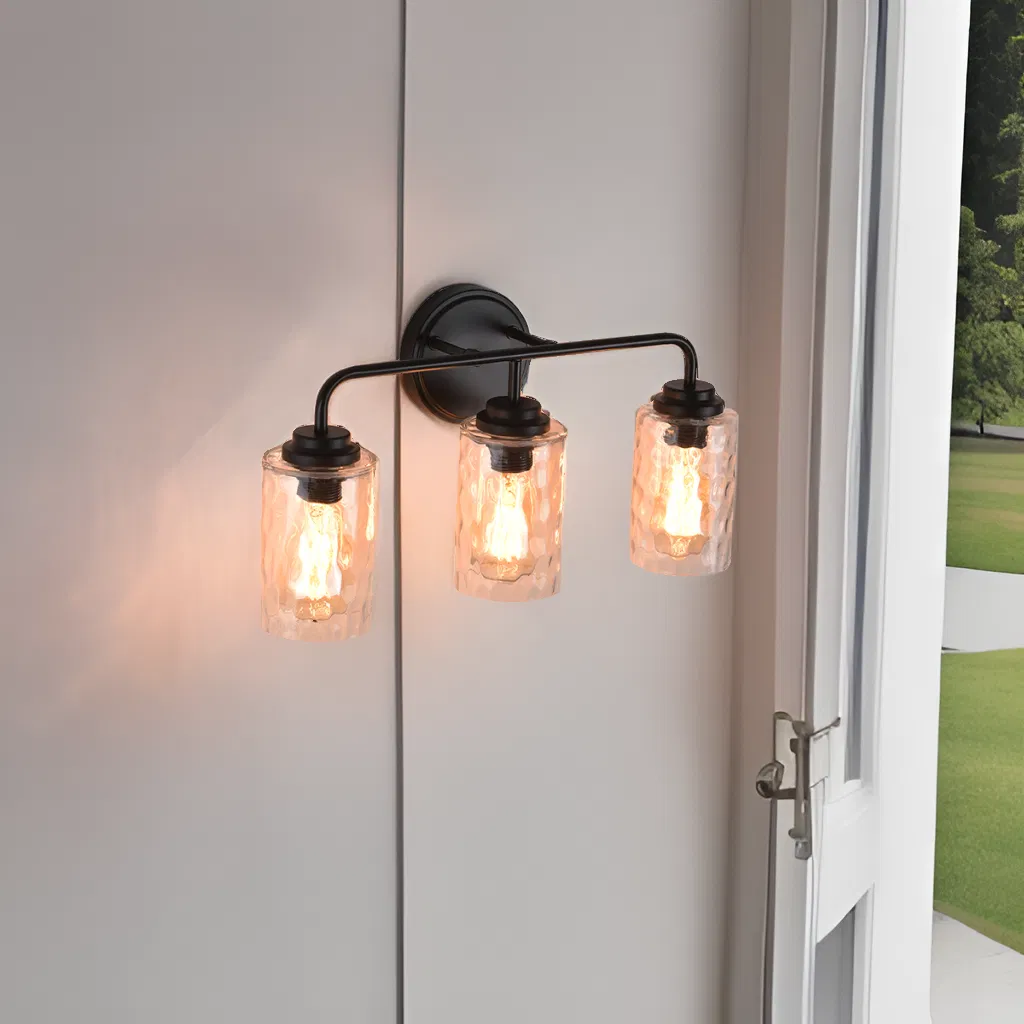 3-Light with Clear Glass Glacier Shade Unique Hand-make Lampshade Industrial Indoor Light Fixtur E26 Socket [No Bulb][Unable ship weekends, TK/TEMU only for pickup] photo 7
