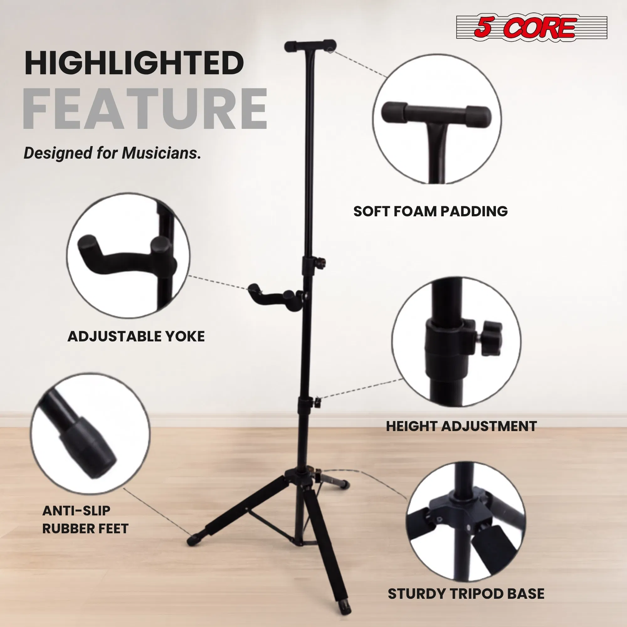 5 Core Violin Stand with Bow Holder Adjustable Heavy Duty Cello Banjo Mandolin Holder photo 8