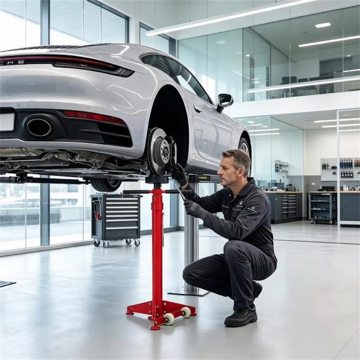 Adjustable Underhoist Support Jack Stand, 1654 LBS Max Load Triangular Base Hoist Support Stand with Rolling Wheels Anti-Slip Rubber Platform for Professional & Home Workshop Car Maintenance -Red photo 5