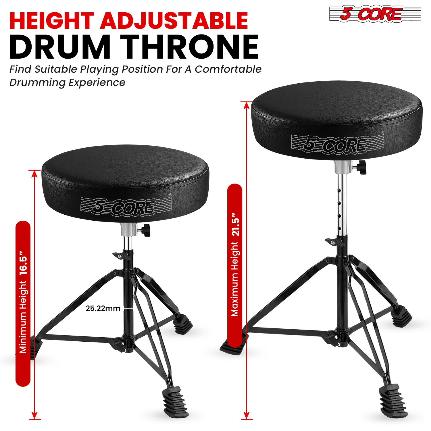 5 Core Drum Throne 3 Inch Thick Padded Comfortable Guitar Stool Double Braced Drummer Chair Height Adjustable Musician Seat For Adults And Kids photo 7